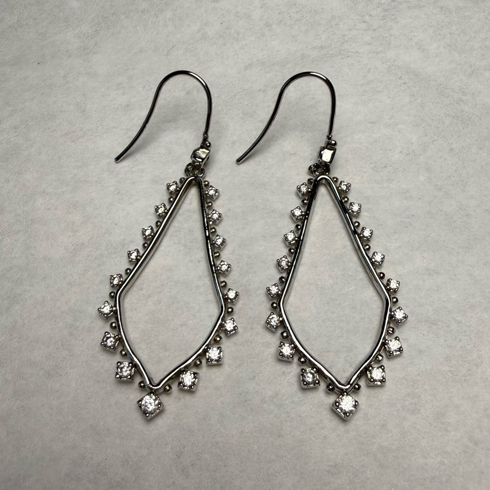 Kendra Scott Bea Silver Crystal Drop Frame Hoop Earrings